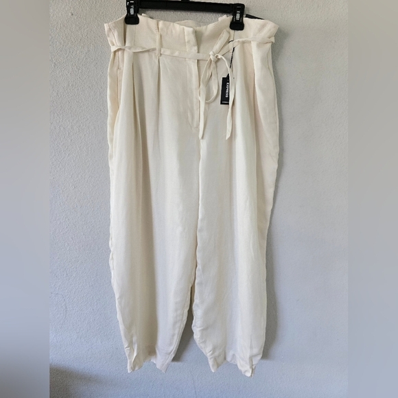 $89 Express Pants Women 16 Nude Linen Blend High Waist Pleated Ankle New - Picture 7 of 16